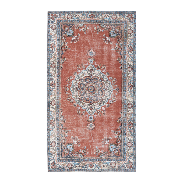 Turkish Isparta area rug in terracotta and off-white, 4'8" x 8'5"