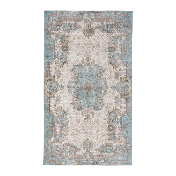Turkish Isparta area rug in cream and turquoise, 5'5" x 9'2"