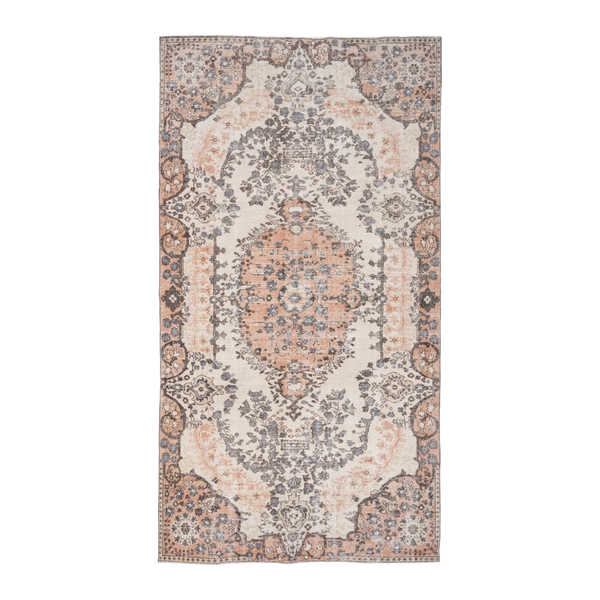 Turkish Isparta area rug in cream and muted pink, 5'6" x 9'11"