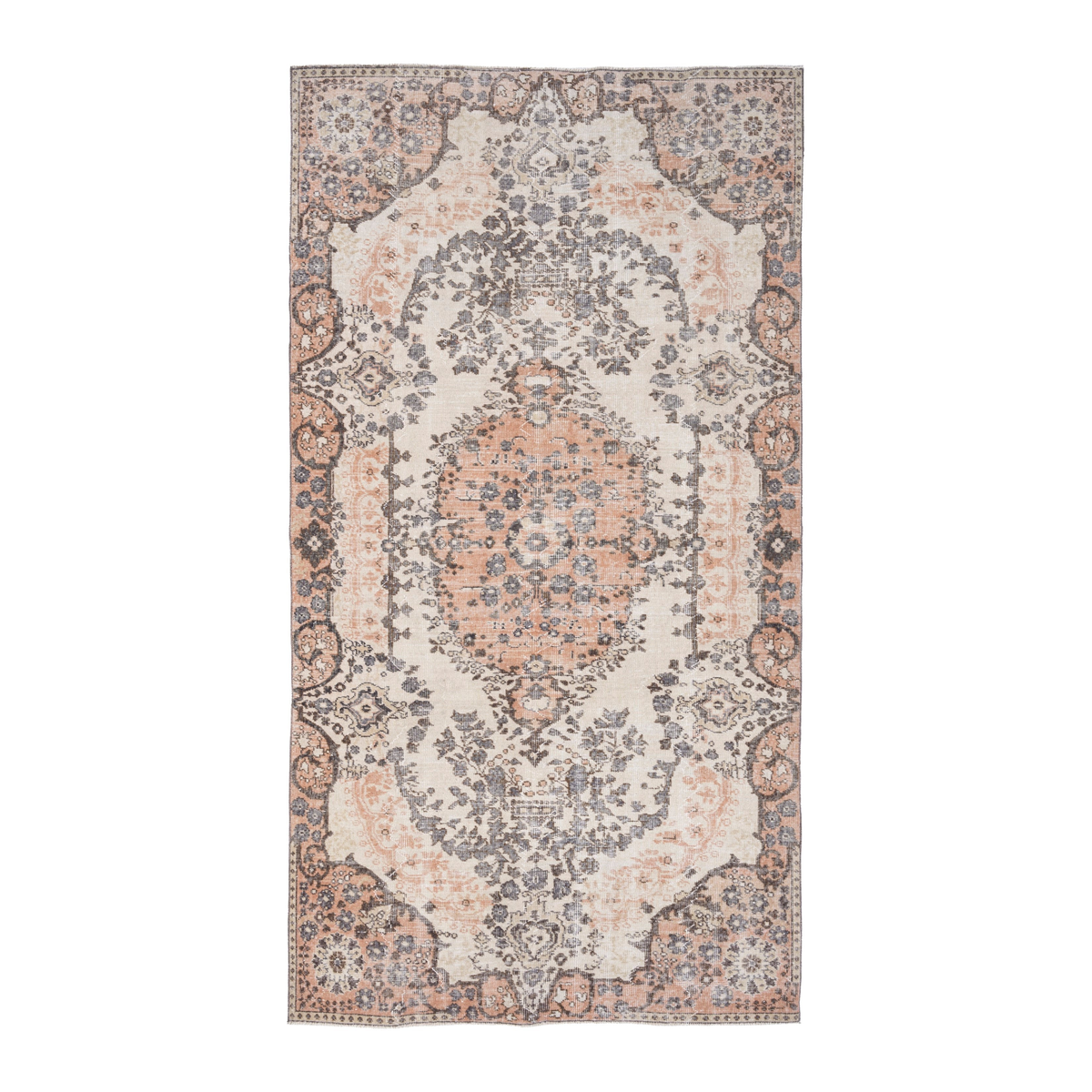Turkish Isparta area rug in cream and muted pink, 5'6" x 9'11"