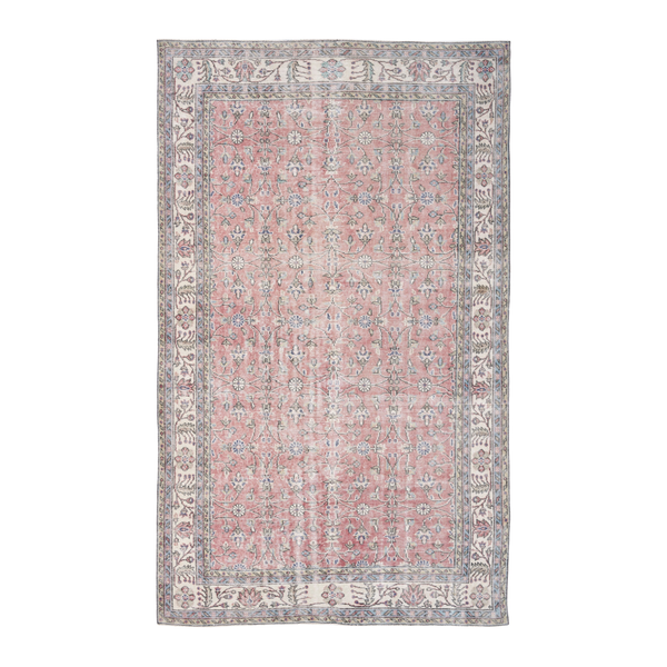 Turkish Isparta area rug in muted pink and cream, 6' x 9'7"