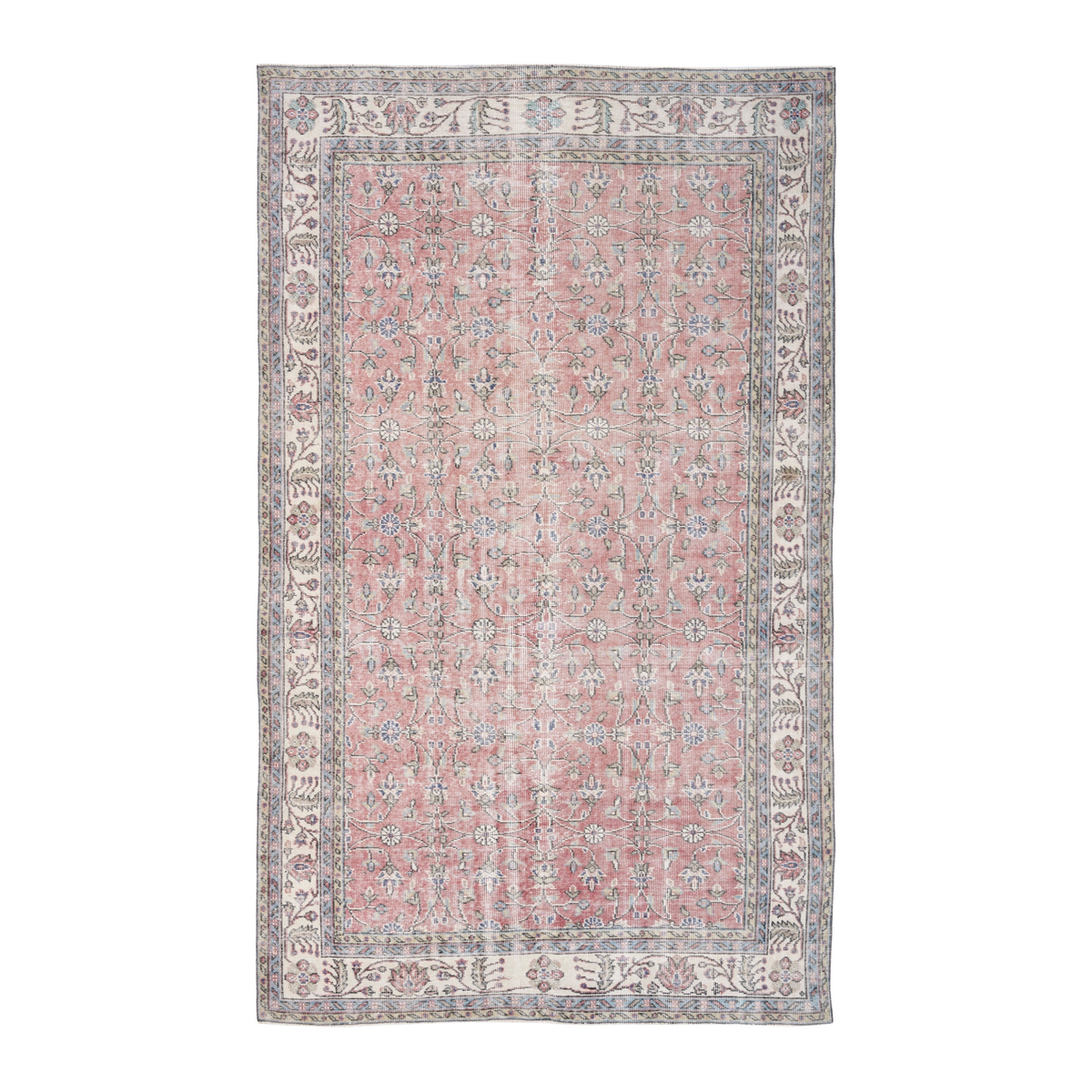 Turkish Isparta area rug in muted pink and cream, 6' x 9'7"