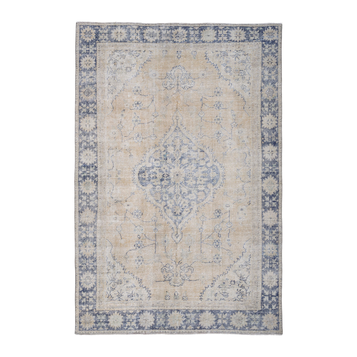 Turkish Manisa area rug in cream and navy, 5'7" x 8'4"