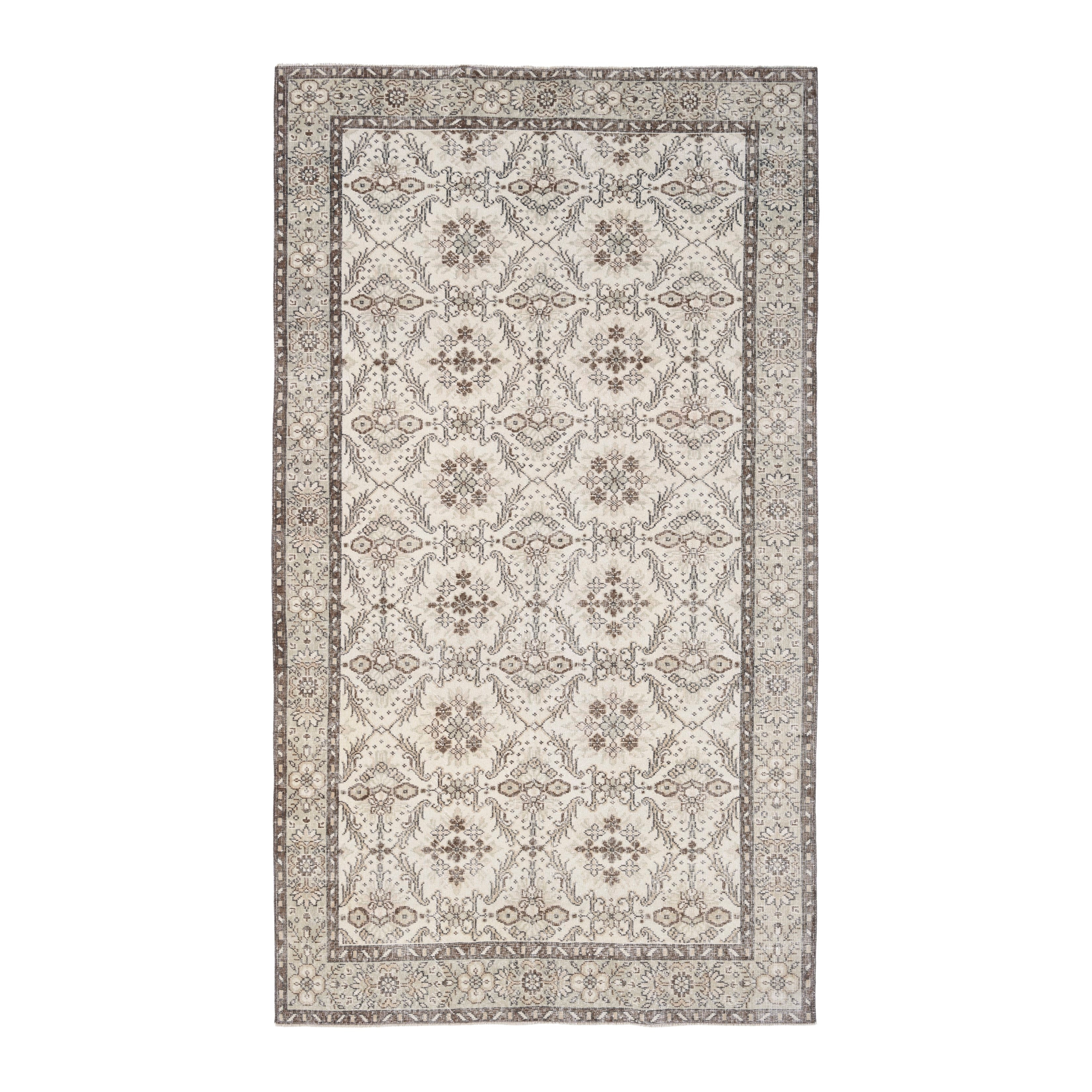 Turkish Isparta area rug in ivory and greige, 5'6" x 9'6"