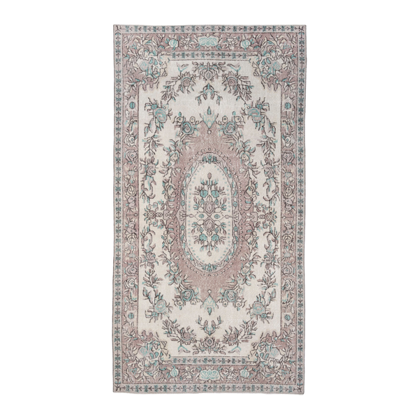Turkish Isparta area rug in cream and dusty rose, 5'4" x 10'