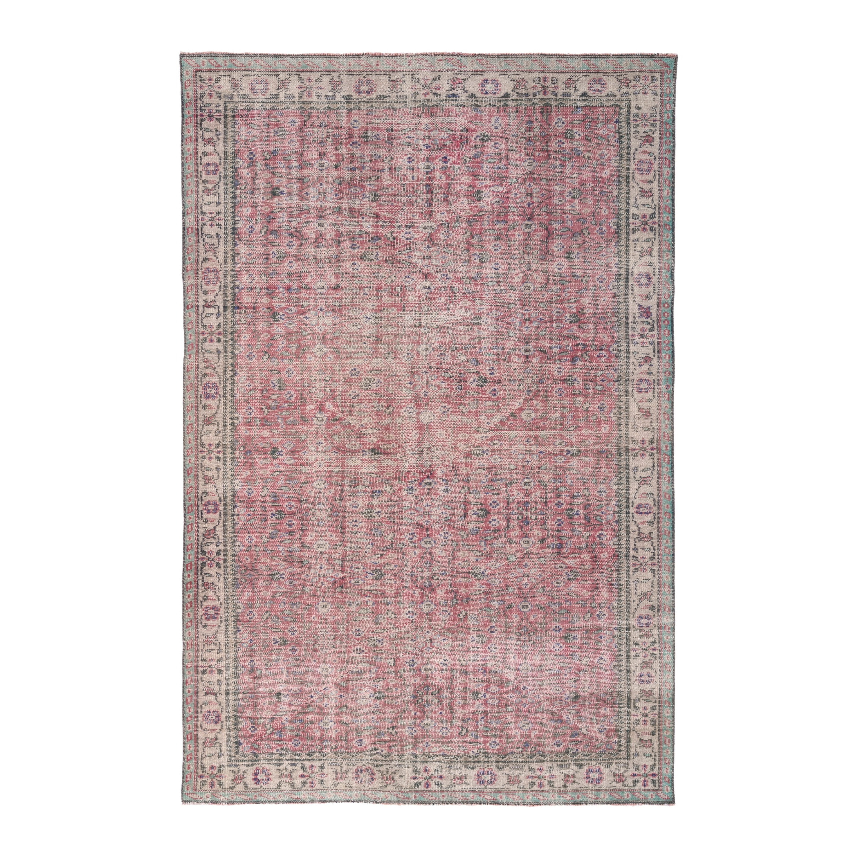 Turkish Isparta area rug in dusty rose and cream, 5'8" x 8'3"