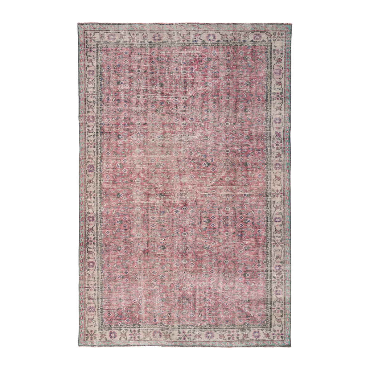 Turkish Isparta area rug in dusty rose and cream, 5'8" x 8'3"