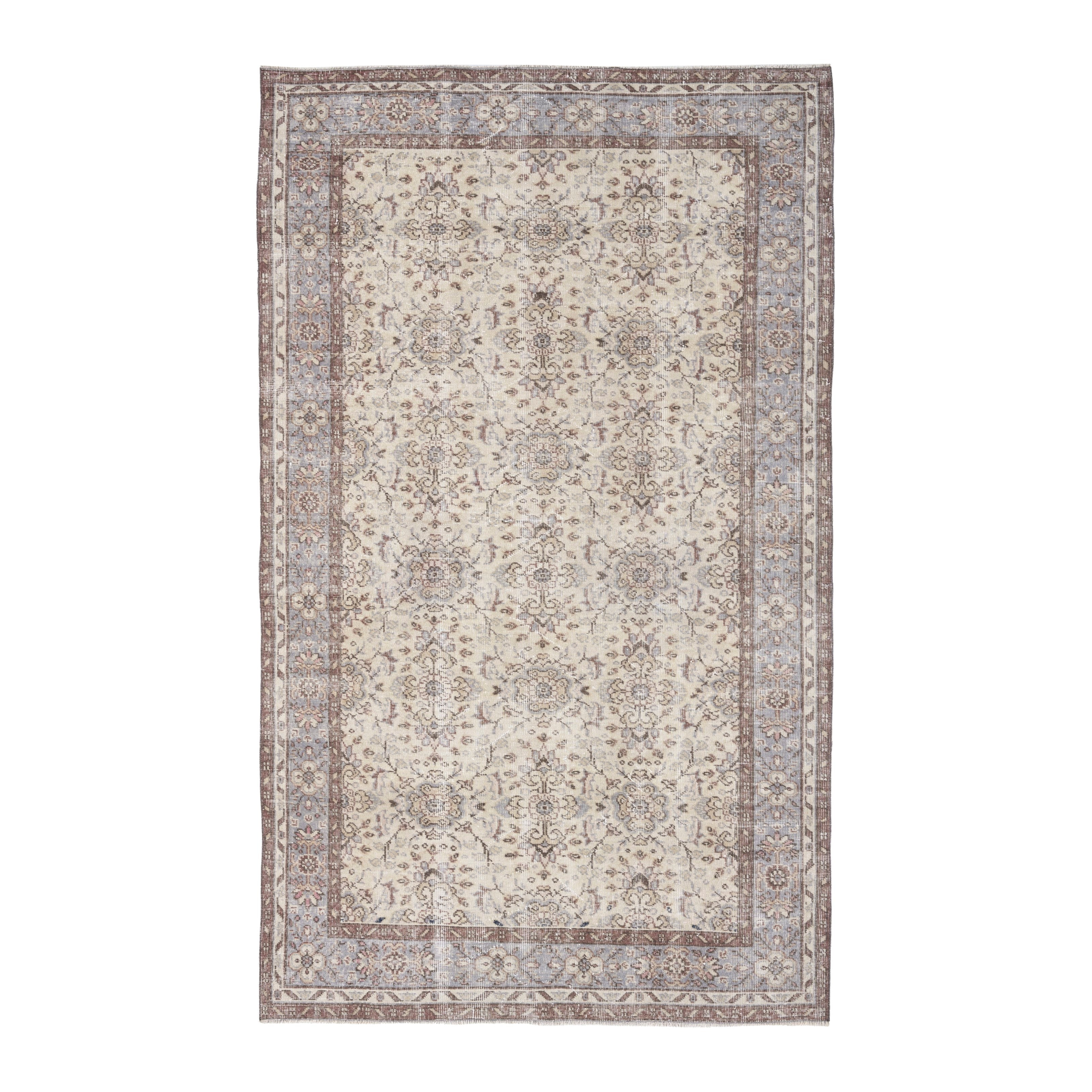 Turkish Isparta area rug in cream and taupe, 5'4" x 9'