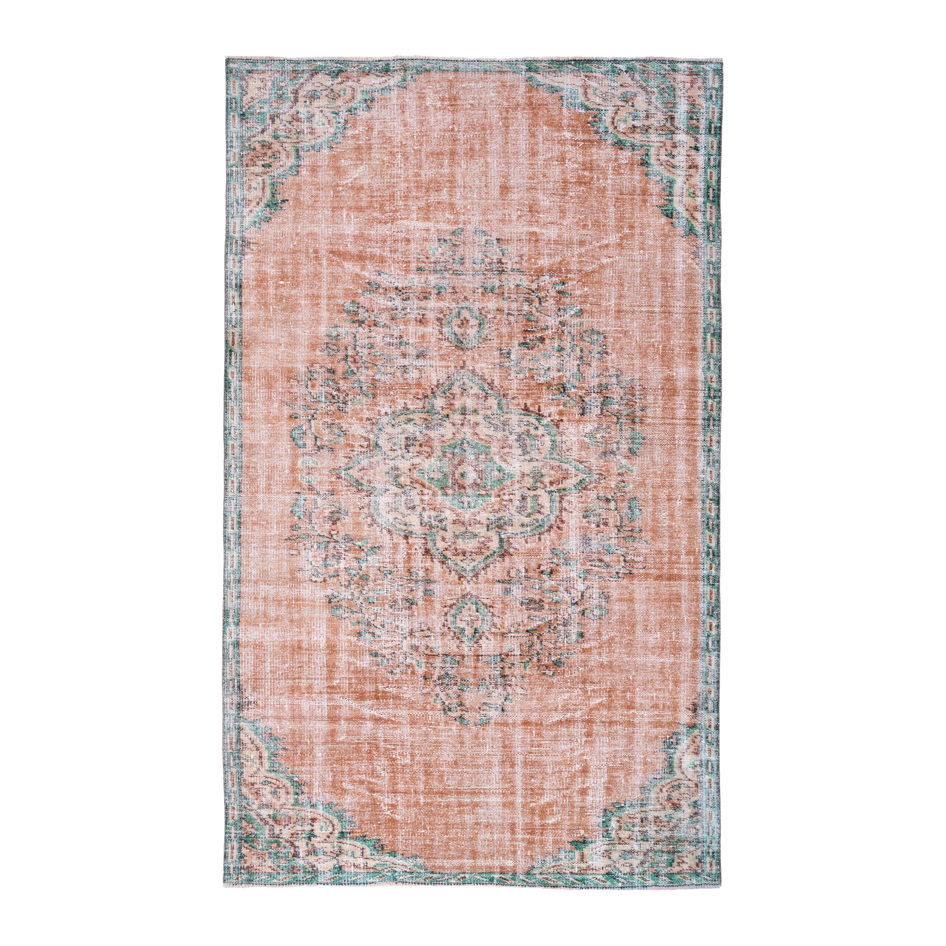 Turkish Manisa area rug in salmon and teal, 4'9" x 7'11"