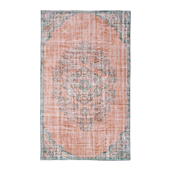 Turkish Manisa area rug in salmon and teal, 4'9" x 7'11"