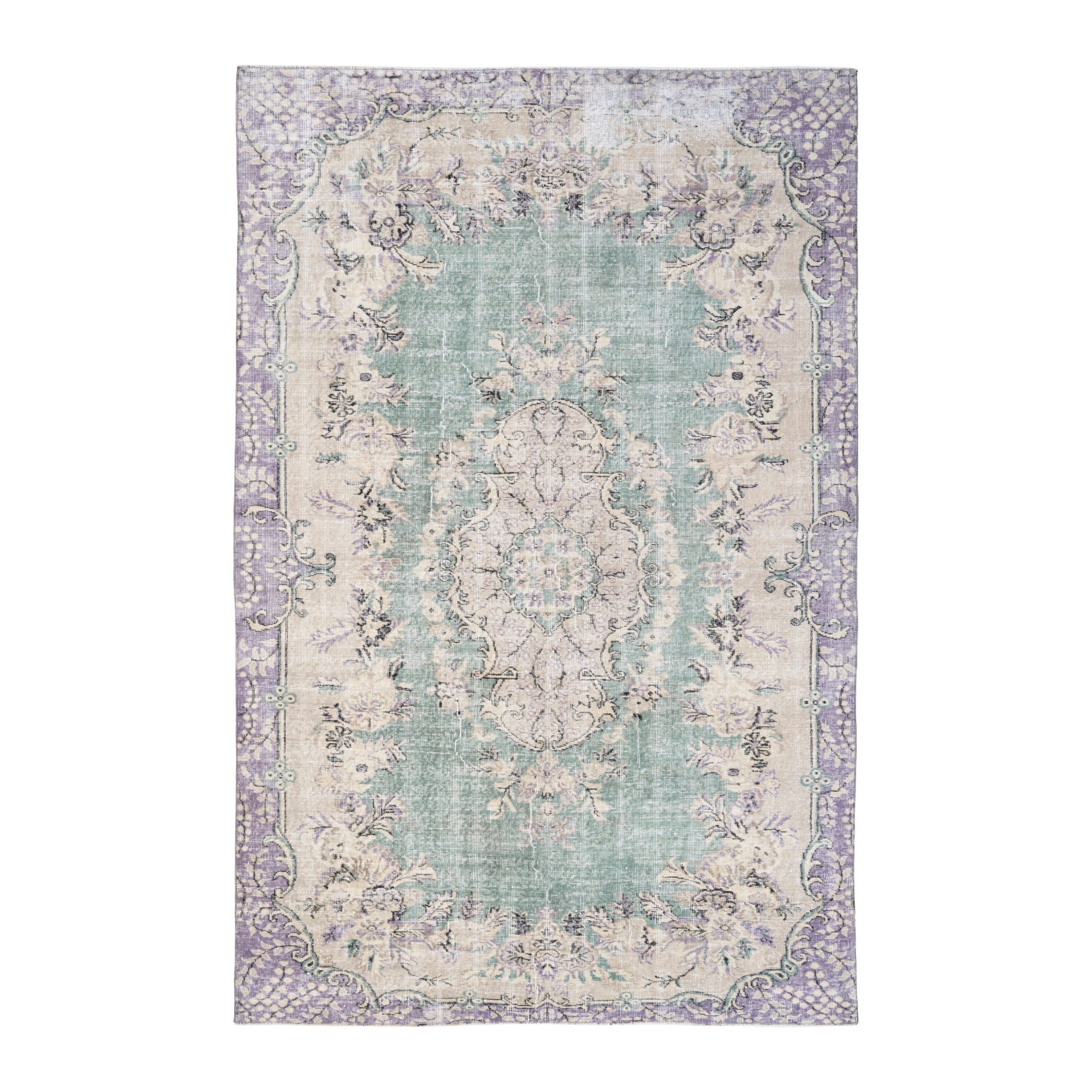 Turkish Isparta area rug in sage and cream, 6'3" x 9'7"
