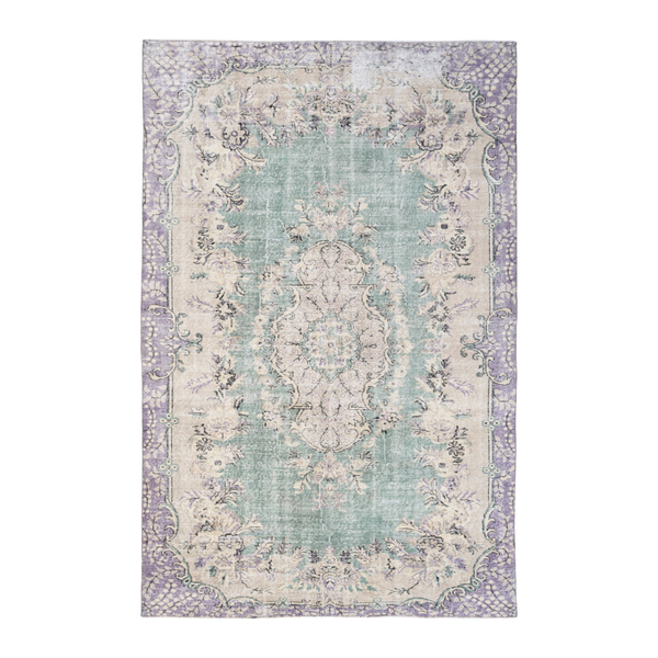 Turkish Isparta area rug in sage and cream, 6'3" x 9'7"