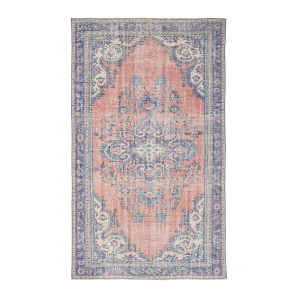 Turkish Manisa area rug in dusty rose and slate blue, 5'9" x 9'6"