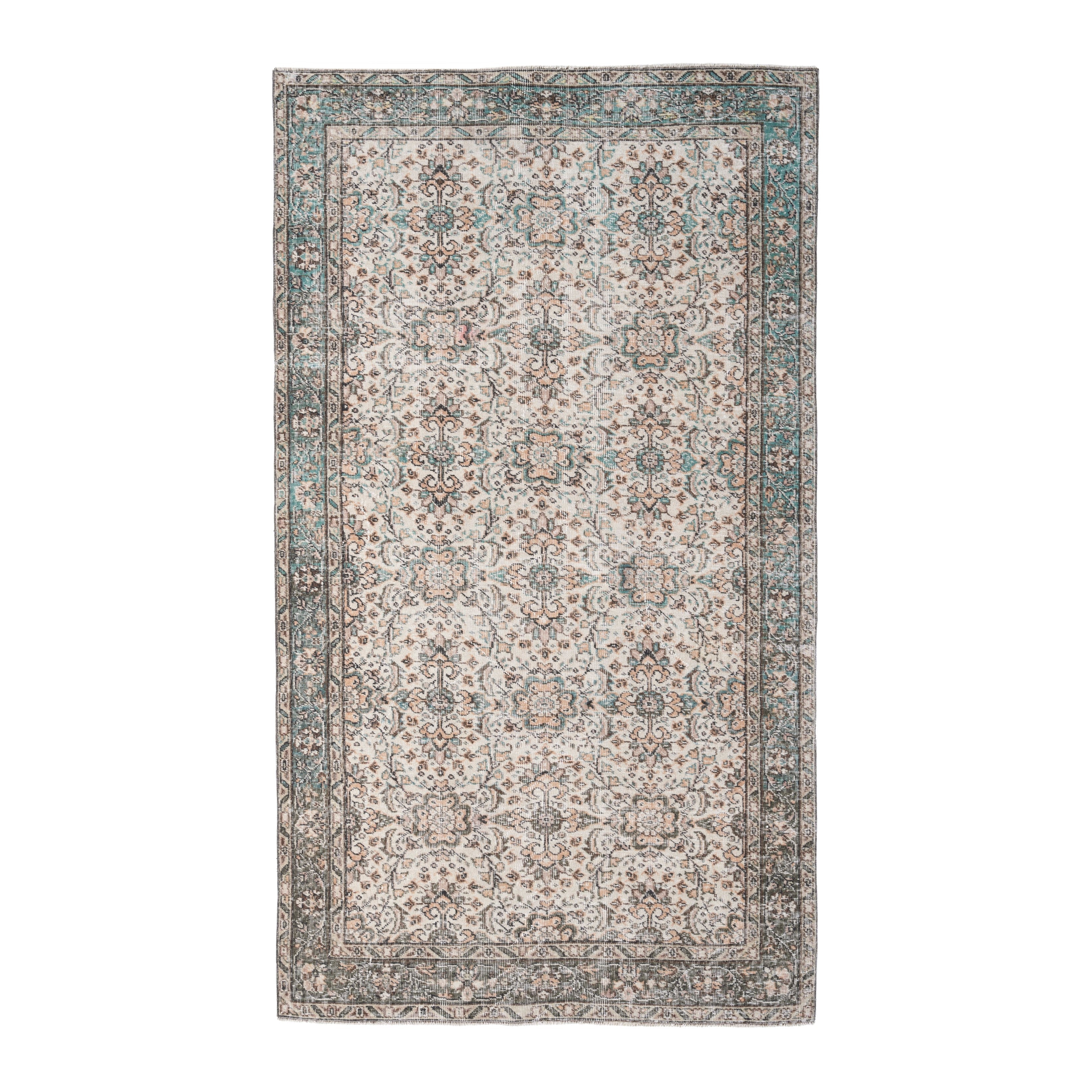 Turkish Isparta area rug in cream and sage, 5'1" x 8'8"