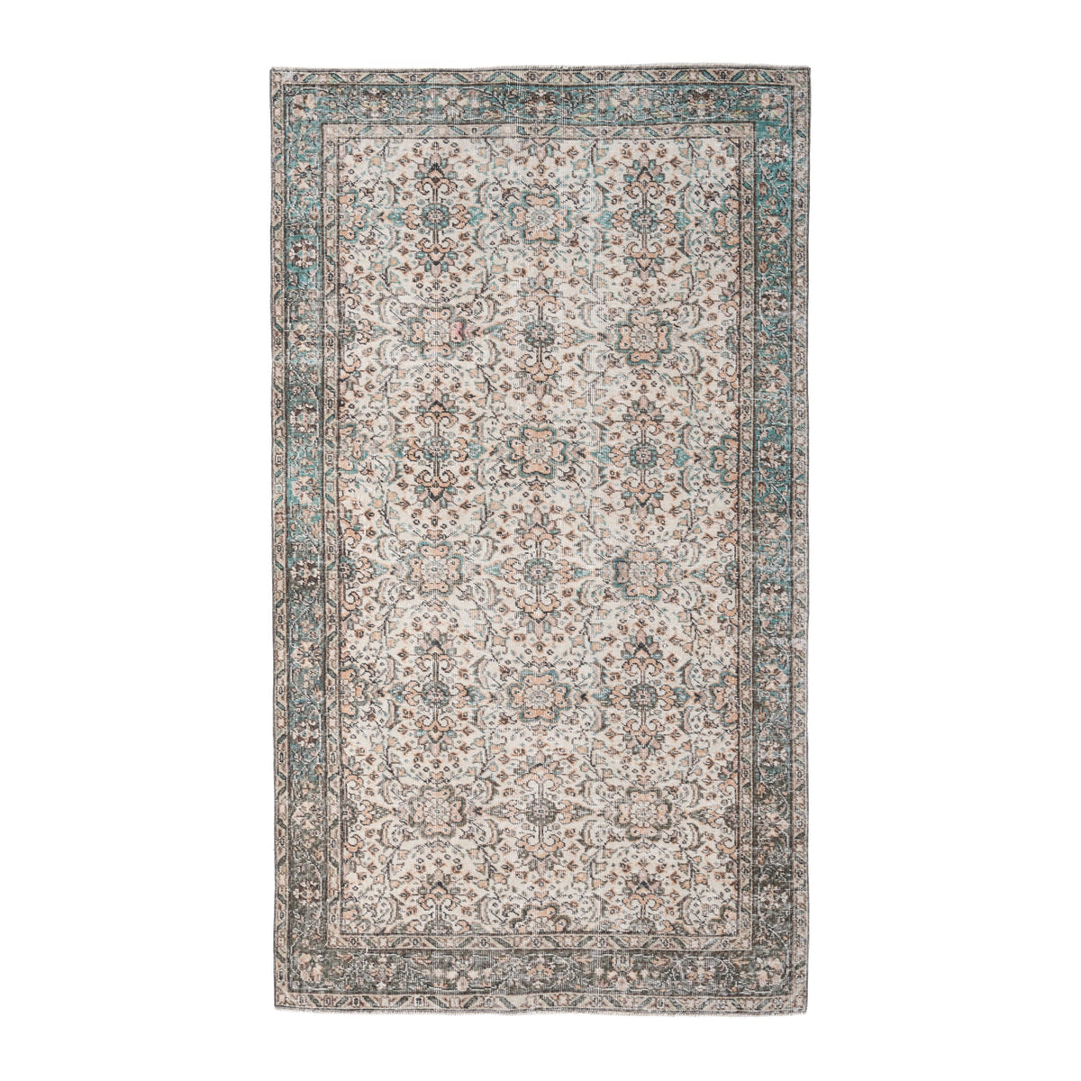 Turkish Isparta area rug in cream and sage, 5'1" x 8'8"