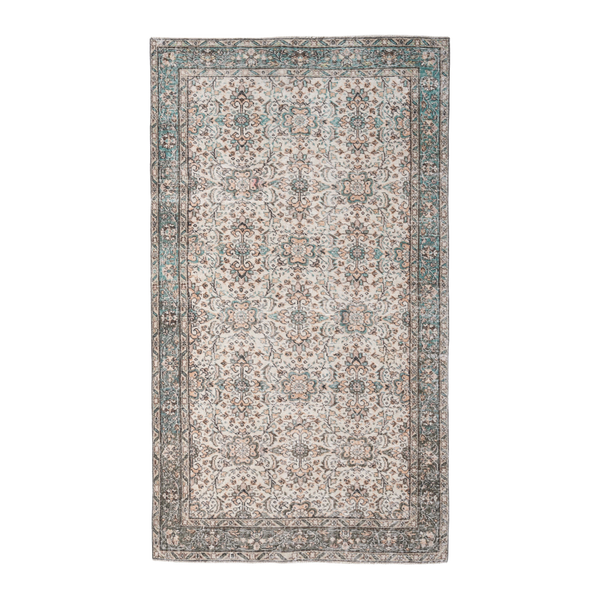 Turkish Isparta area rug in cream and sage, 5'1" x 8'8"