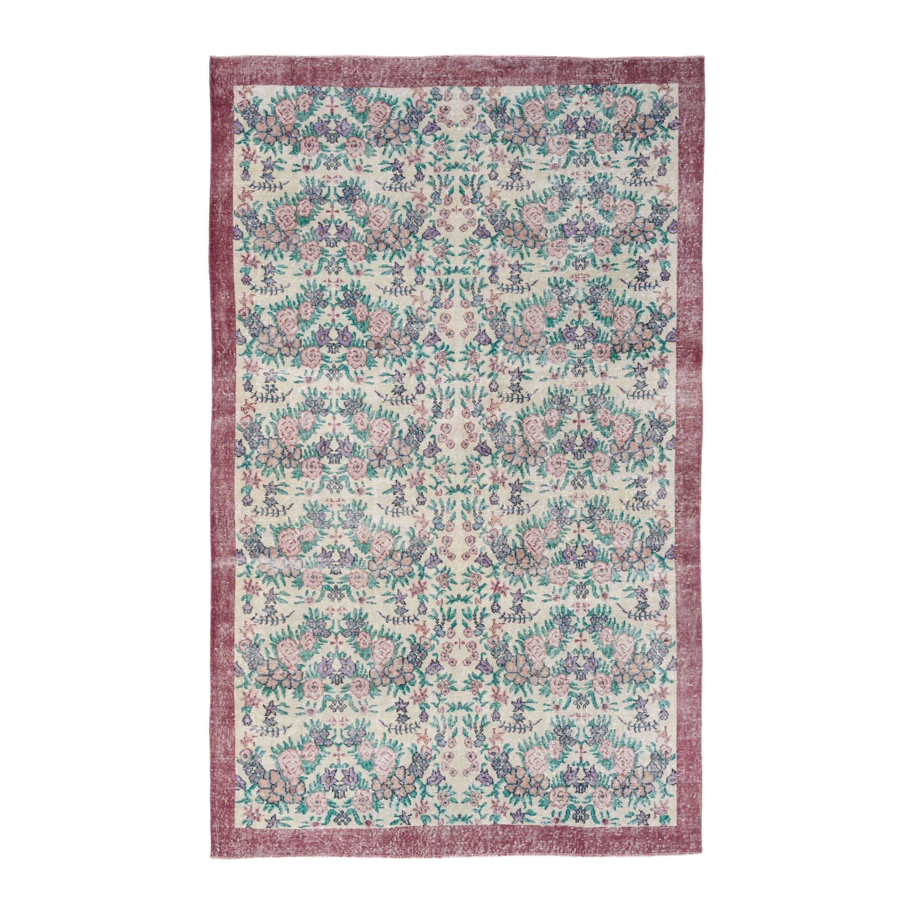 Turkish Isparta area rug in ivory and dusty rose, 5'10" x 9'5"