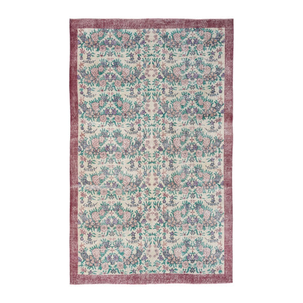 Turkish Isparta area rug in ivory and dusty rose, 5'10" x 9'5"