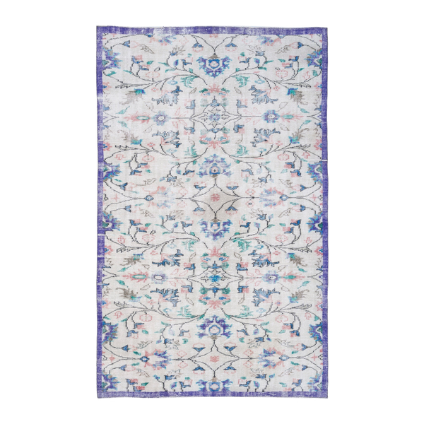 Turkish Manisa area rug in cream and navy, 5'7" x 8'10"