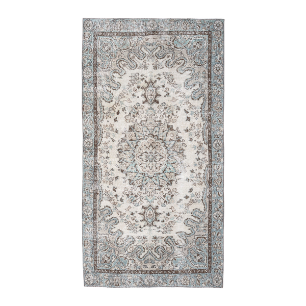 Turkish Isparta area rug in cream and greige, 4'6" x 8'5"