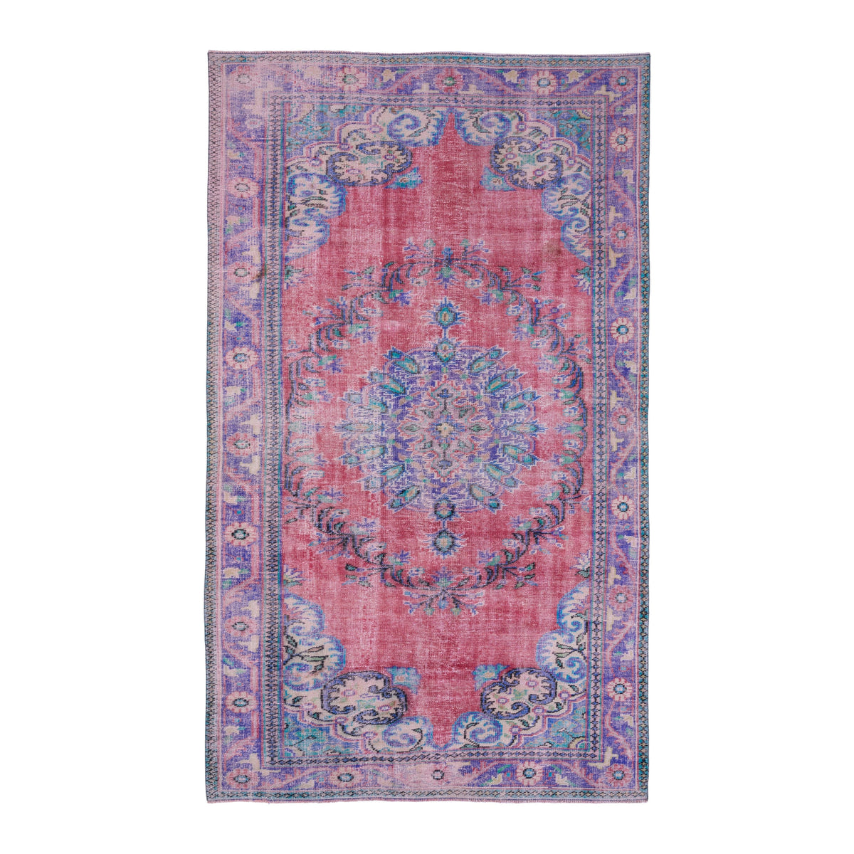 Turkish Manisa area rug in faded red and plum, 6' x 10'