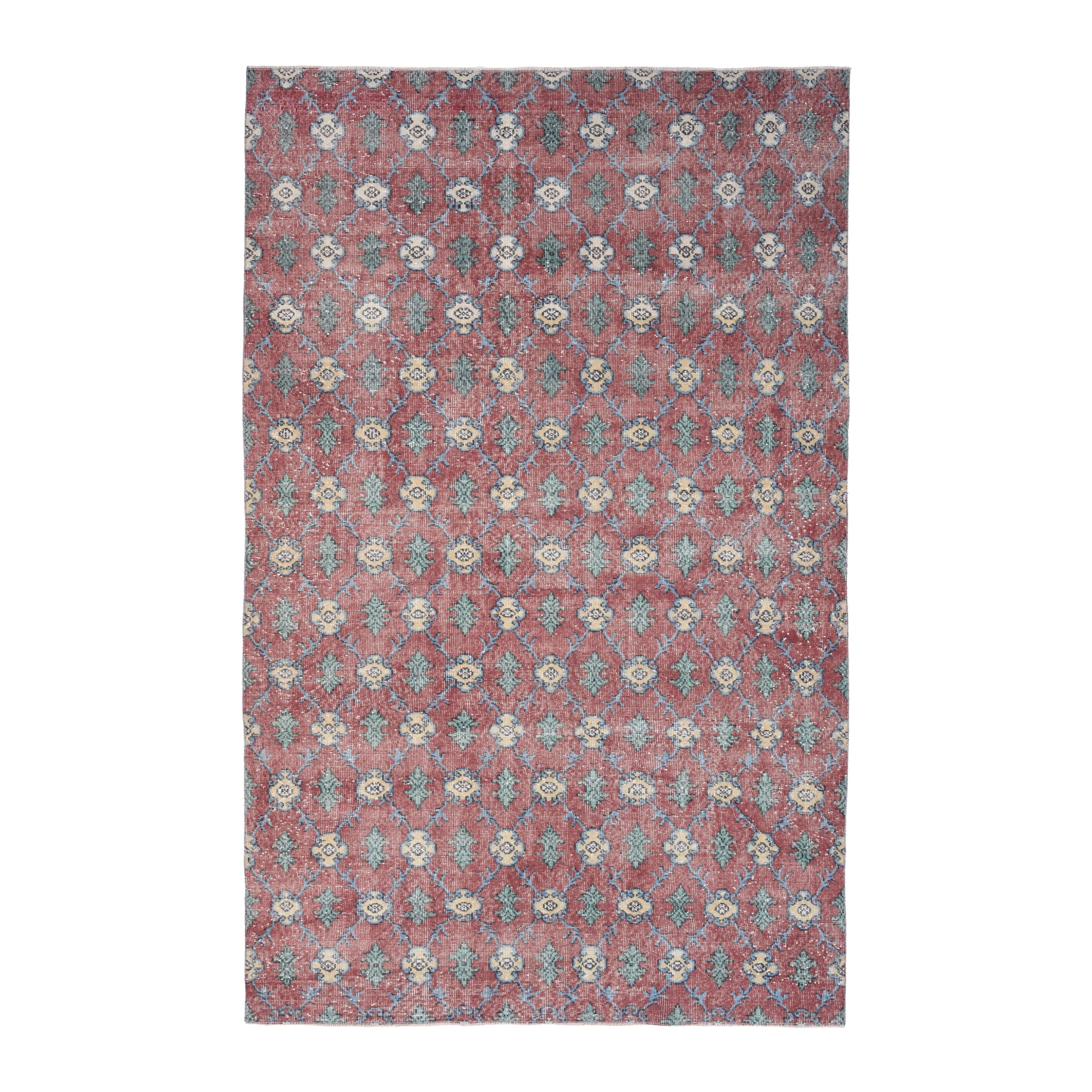 Turkish Isparta area rug in faded red and sage, 5'10" x 9'1"