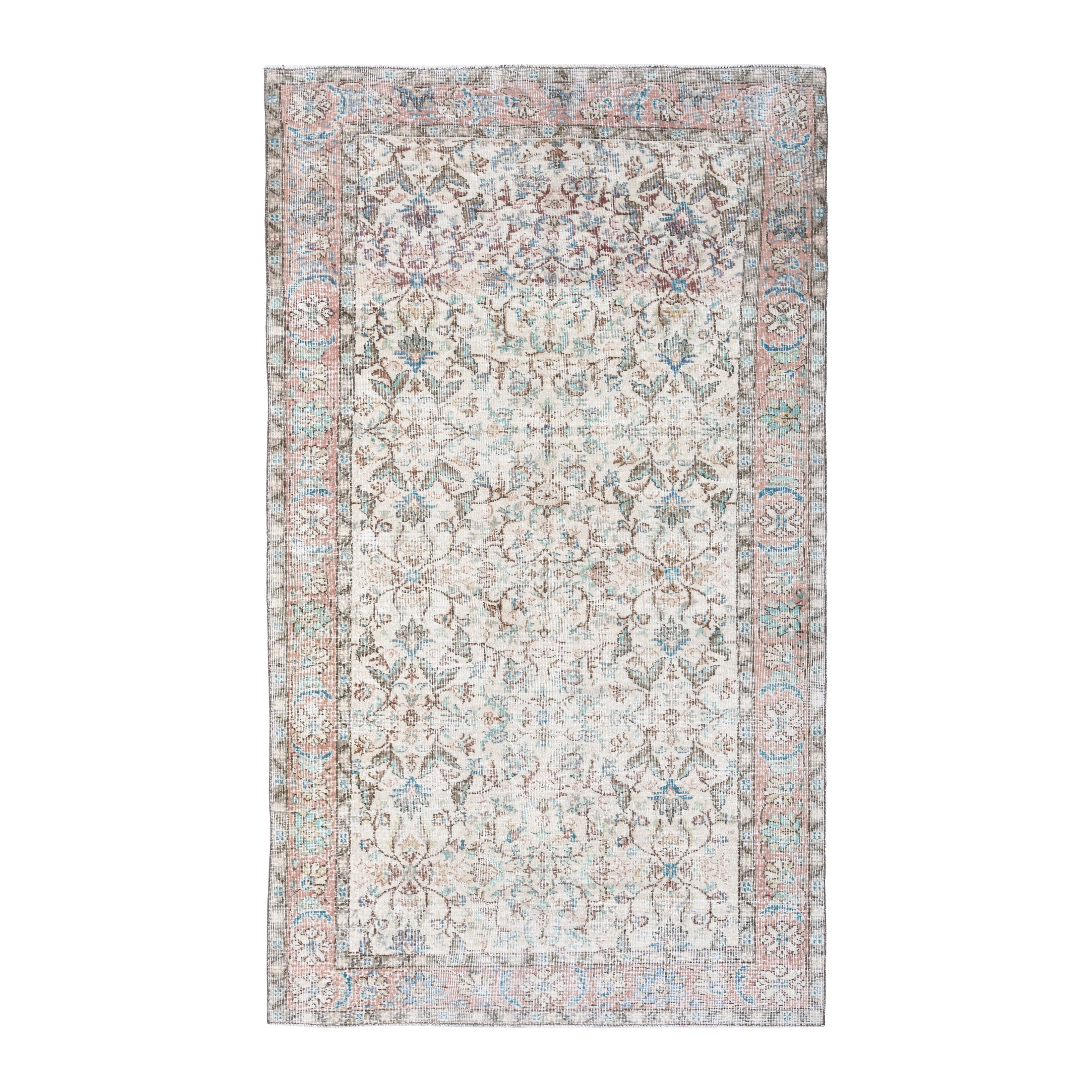 Turkish Isparta area rug in cream and muted pink, 4'11" x 8'4"