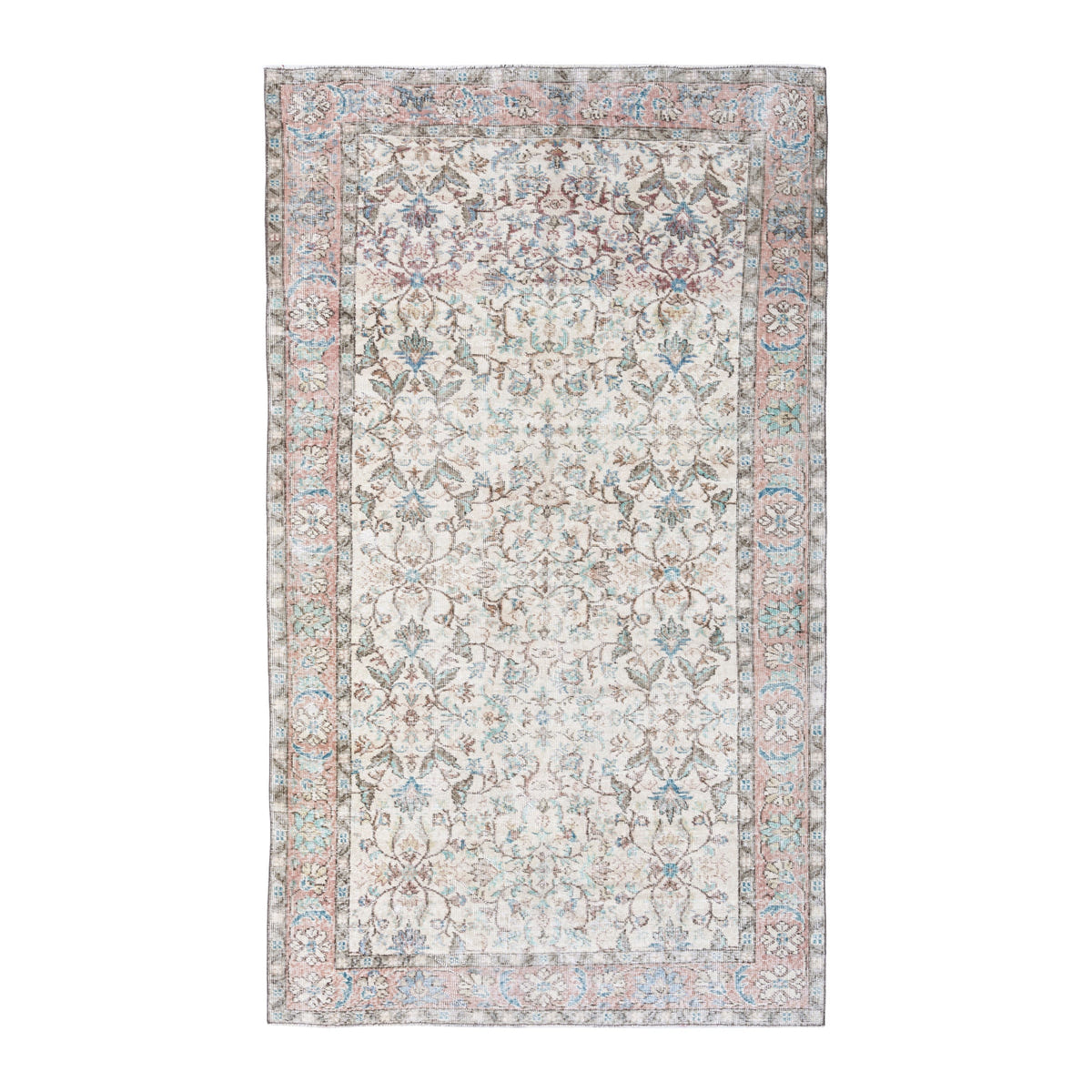 Turkish Isparta area rug in cream and muted pink, 4'11" x 8'4"