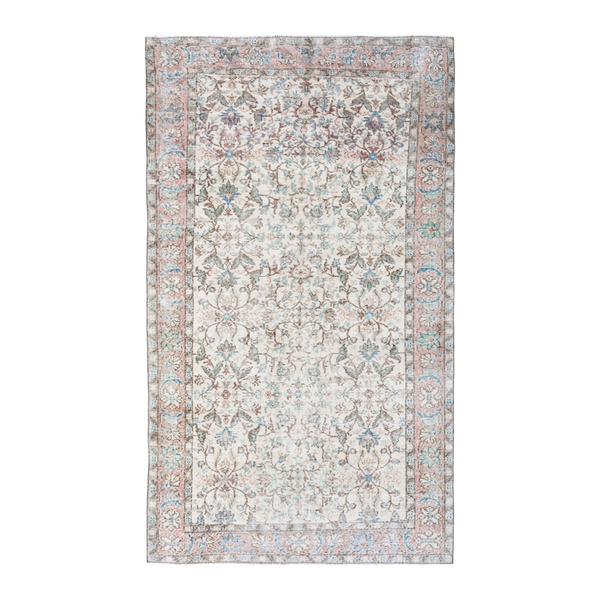 Turkish Isparta area rug in cream and muted pink, 4'11" x 8'4"