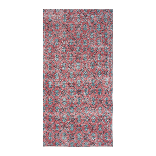Turkish Isparta area rug in faded red and teal, 4'11" x 9'5"