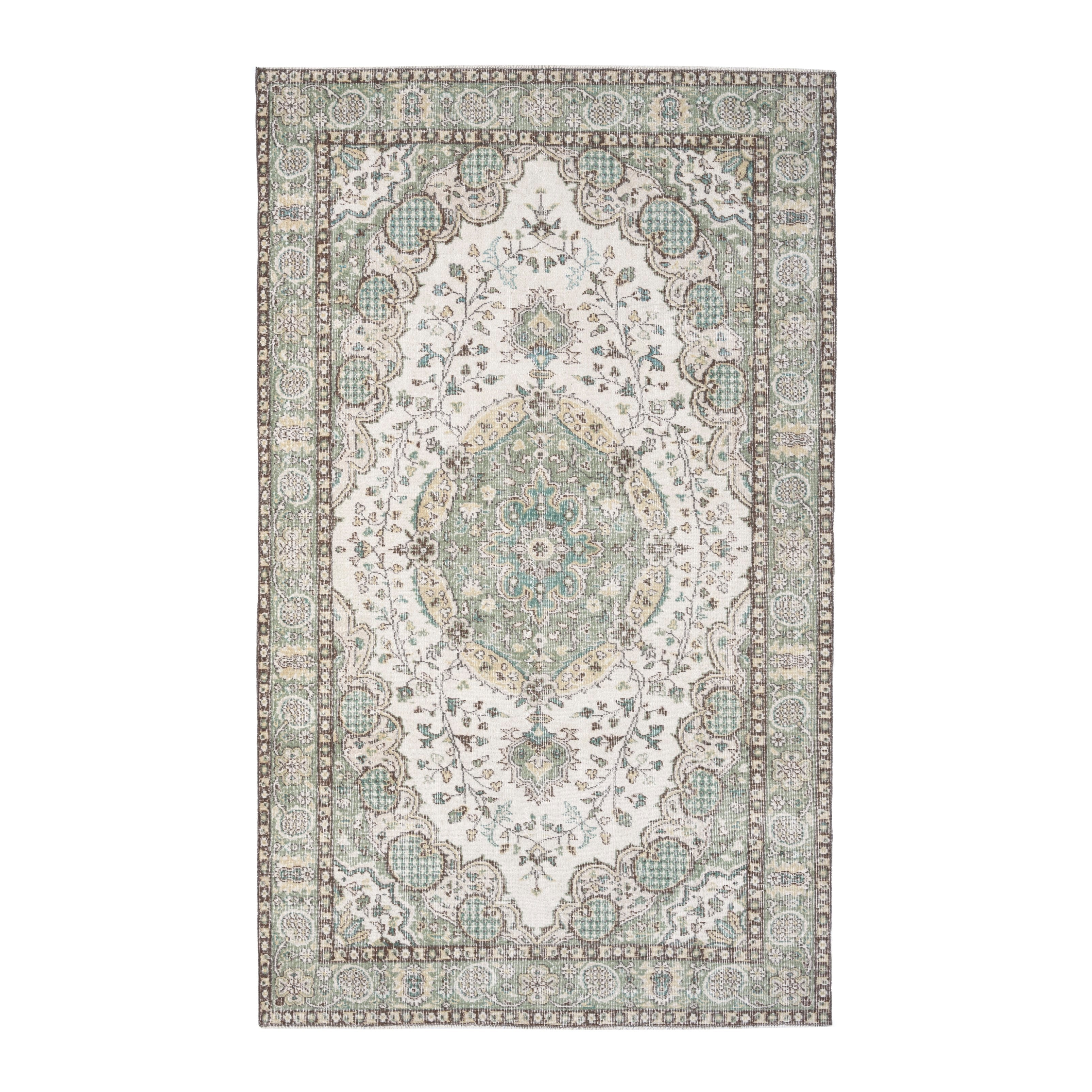 Turkish Isparta area rug in cream and sage, 5'8" x 9'1"