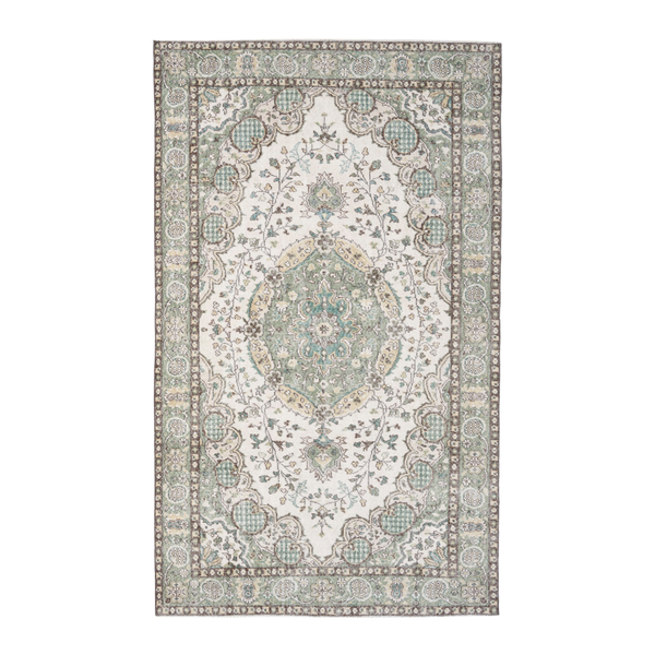 Turkish Isparta area rug in cream and sage, 5'8" x 9'1"