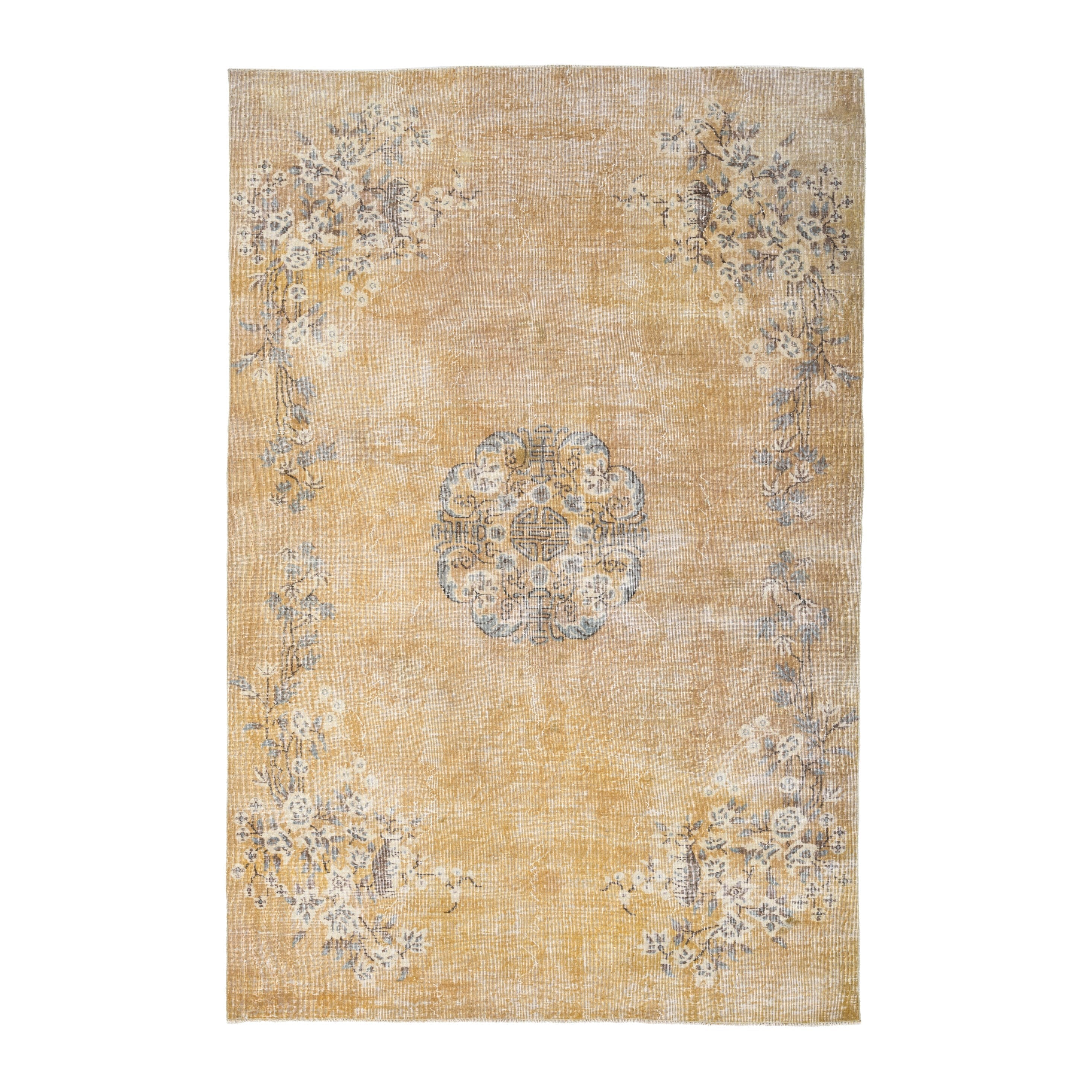 Turkish Isparta area rug in tan and sage, 6'6" x 9'7"
