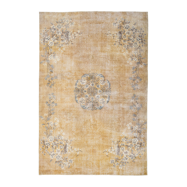 Turkish Isparta area rug in tan and sage, 6'6" x 9'7"