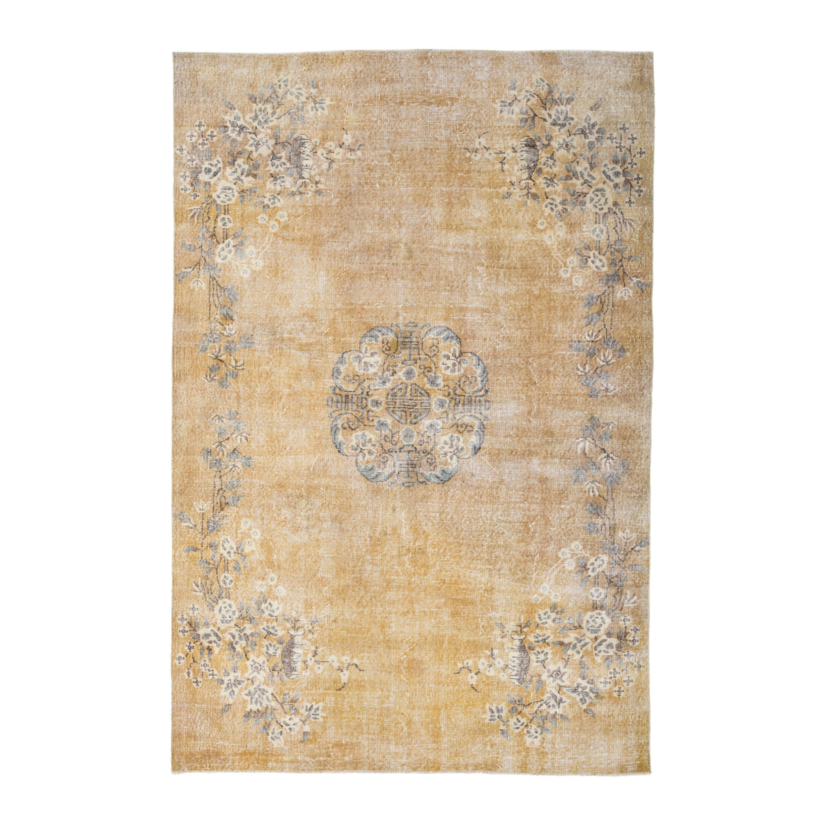 Turkish Isparta area rug in tan and sage, 6'6" x 9'7"