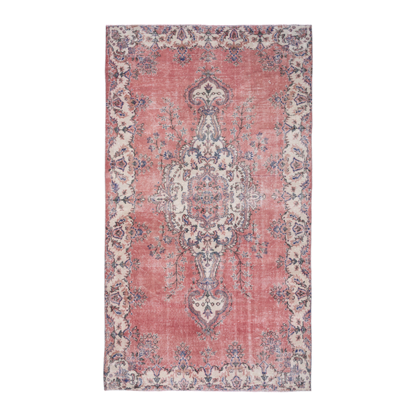 Turkish Isparta area rug in dusty rose and cream, 5'3" x 9'3"