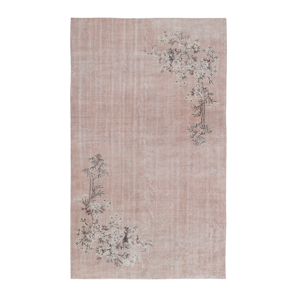 Turkish Isparta area rug in dusty rose and muted pink, 5'4" x 9'