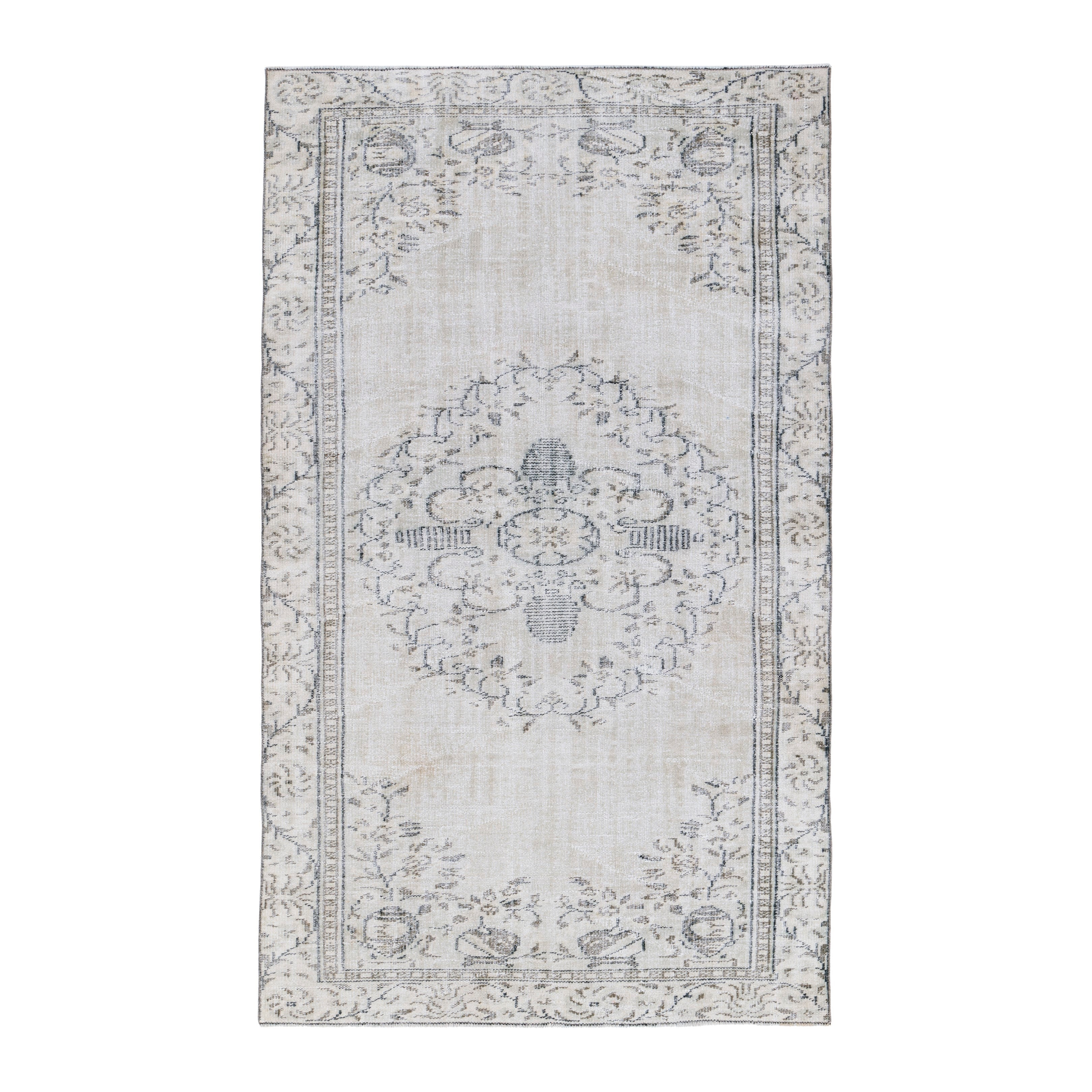 Turkish Manisa area rug in cream and greige, 5'3" x 8'8"