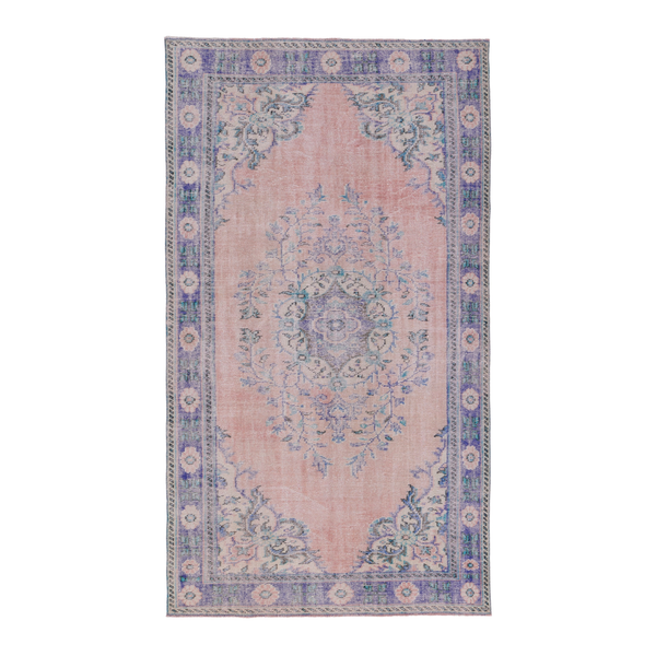 Turkish Manisa area rug in dusty rose and slate blue, 5'6" x 9'8"