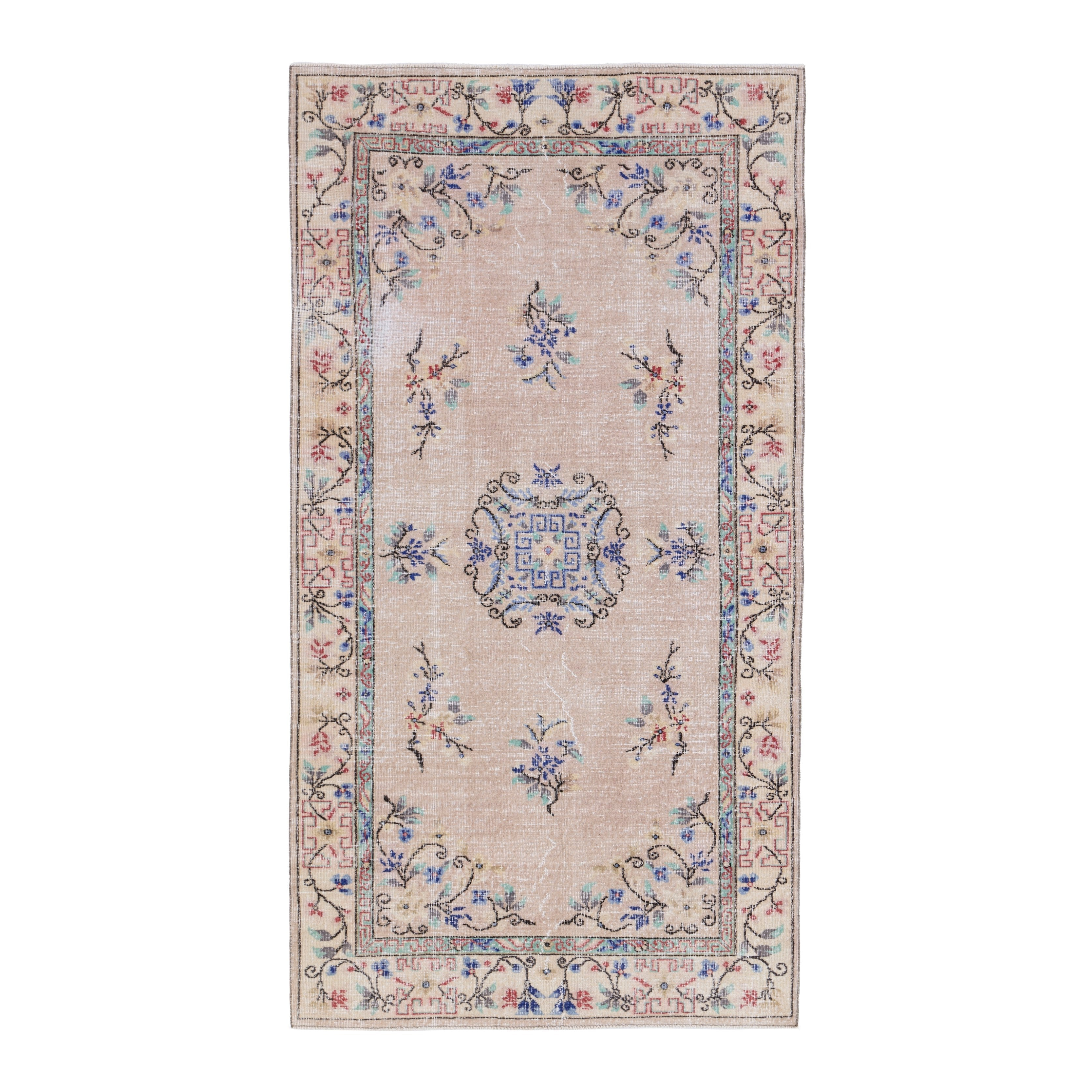 Turkish Isparta area rug in beige and muted pink, 4'5" x 8'3"