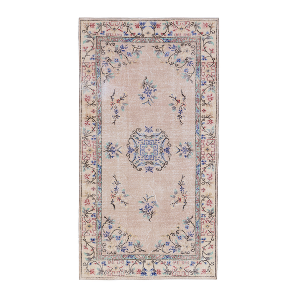 Turkish Isparta area rug in beige and muted pink, 4'5" x 8'3"