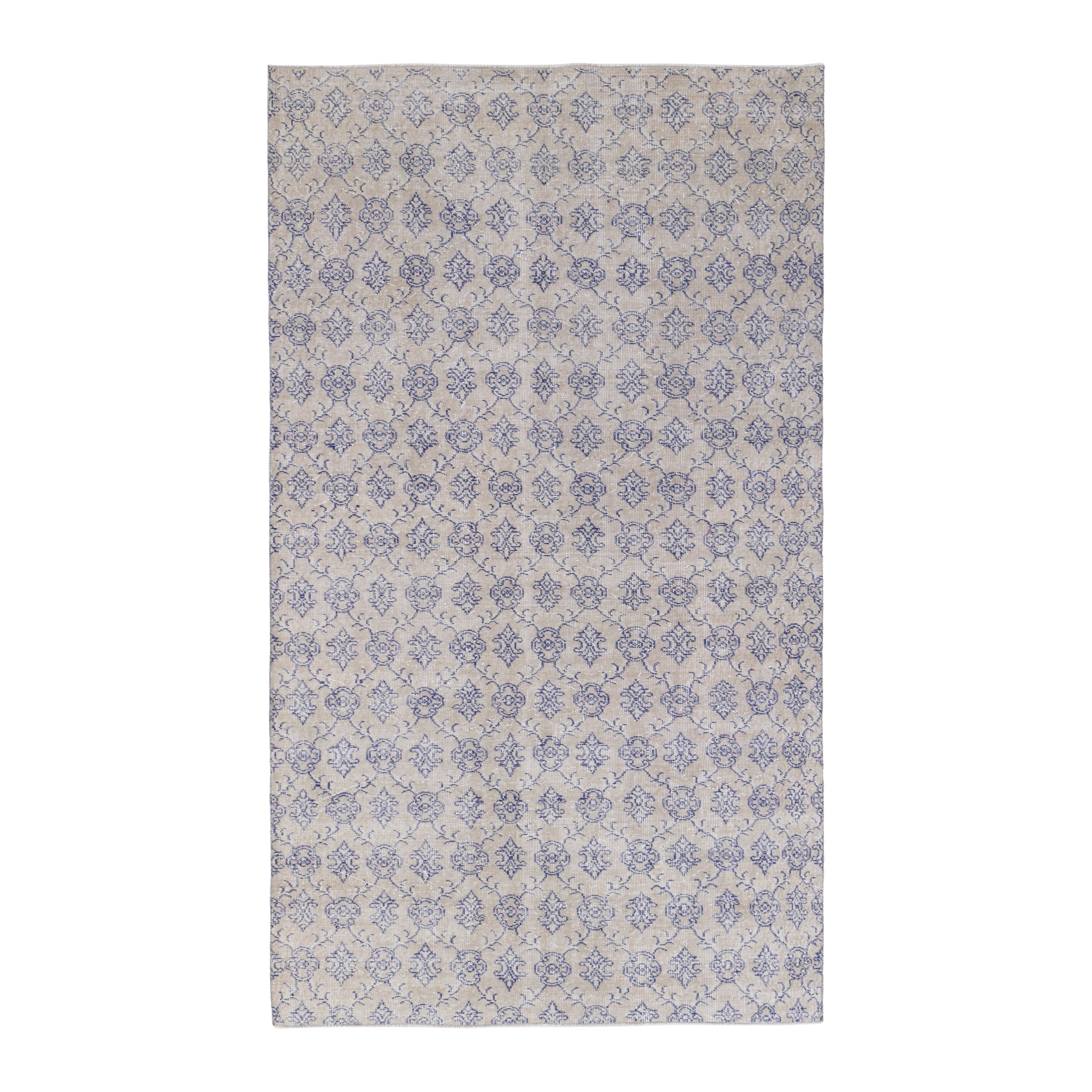 Turkish Isparta area rug in cream and denim, 5'7" x 9'2"