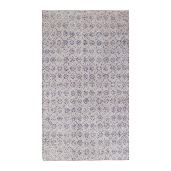Turkish Isparta area rug in cream and denim, 5'7" x 9'2"