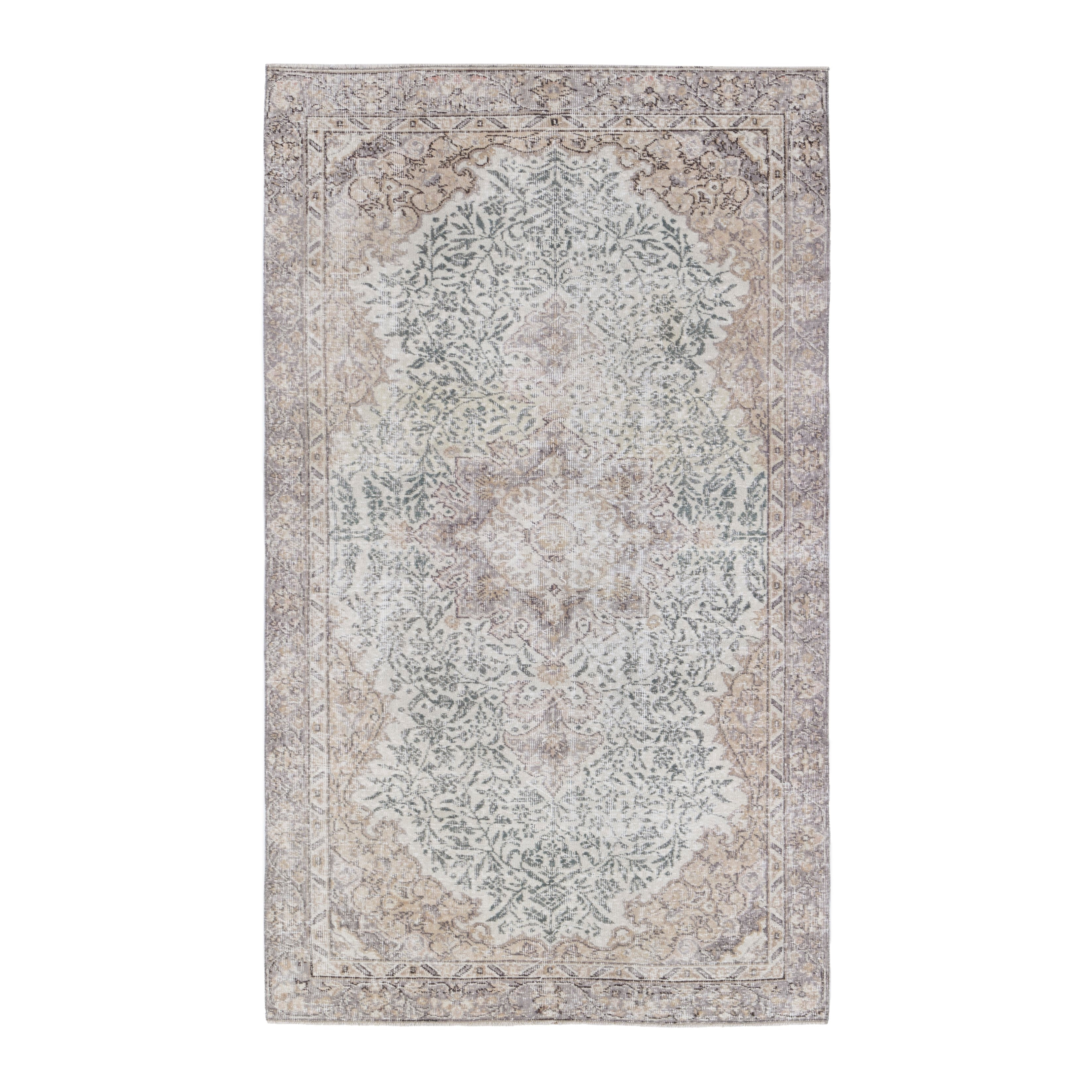 Turkish Isparta area rug in cream and sage, 4'10" x 8'5"