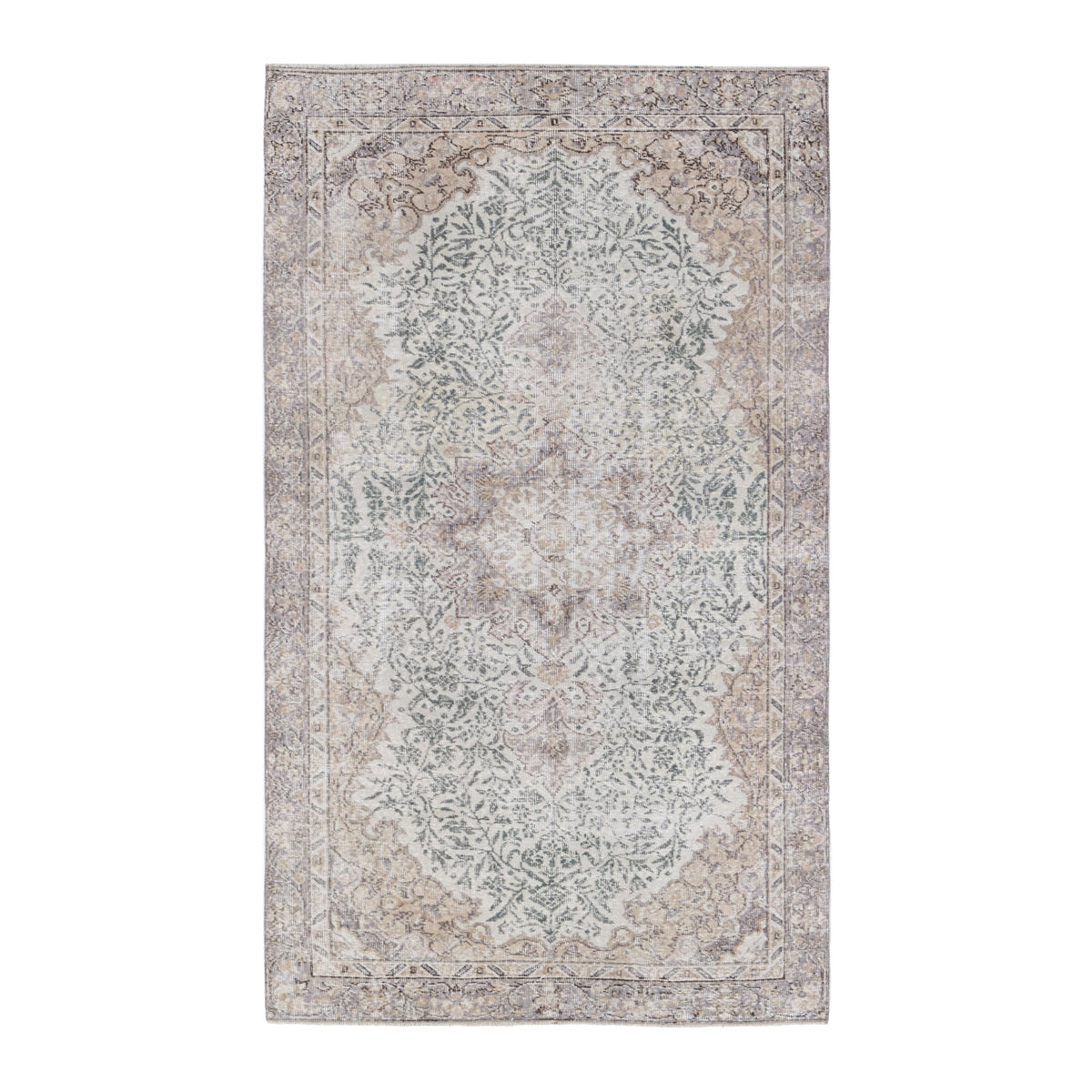 Turkish Isparta area rug in cream and sage, 4'10" x 8'5"