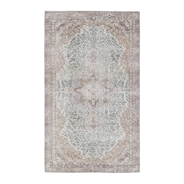Turkish Isparta area rug in cream and sage, 4'10" x 8'5"