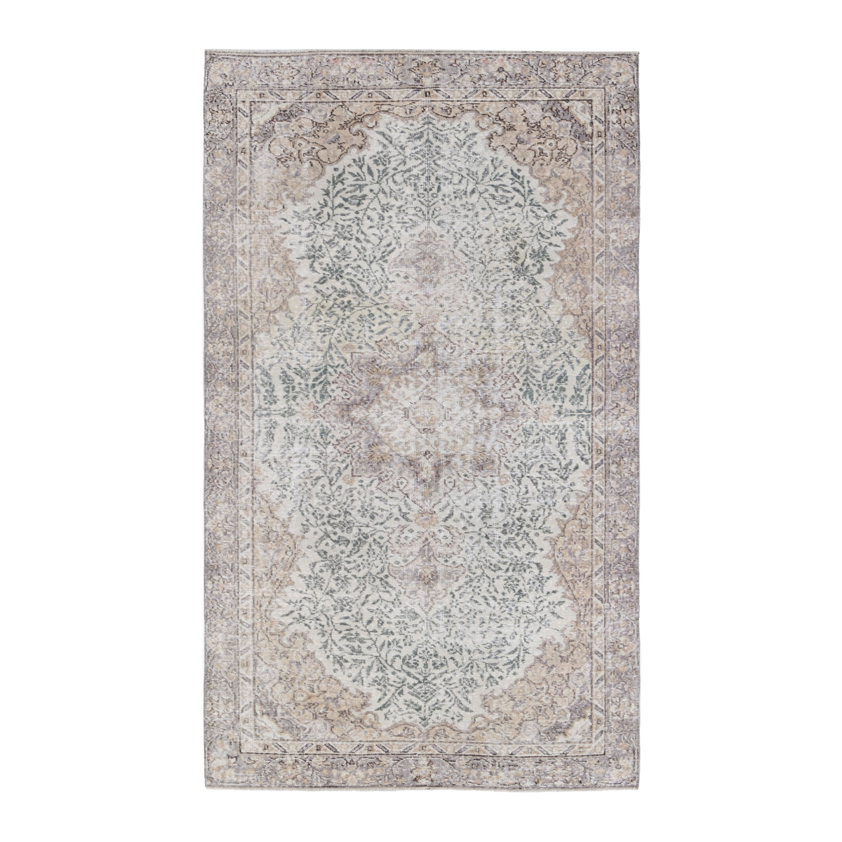 Turkish Isparta area rug in cream and sage, 4'10" x 8'5"