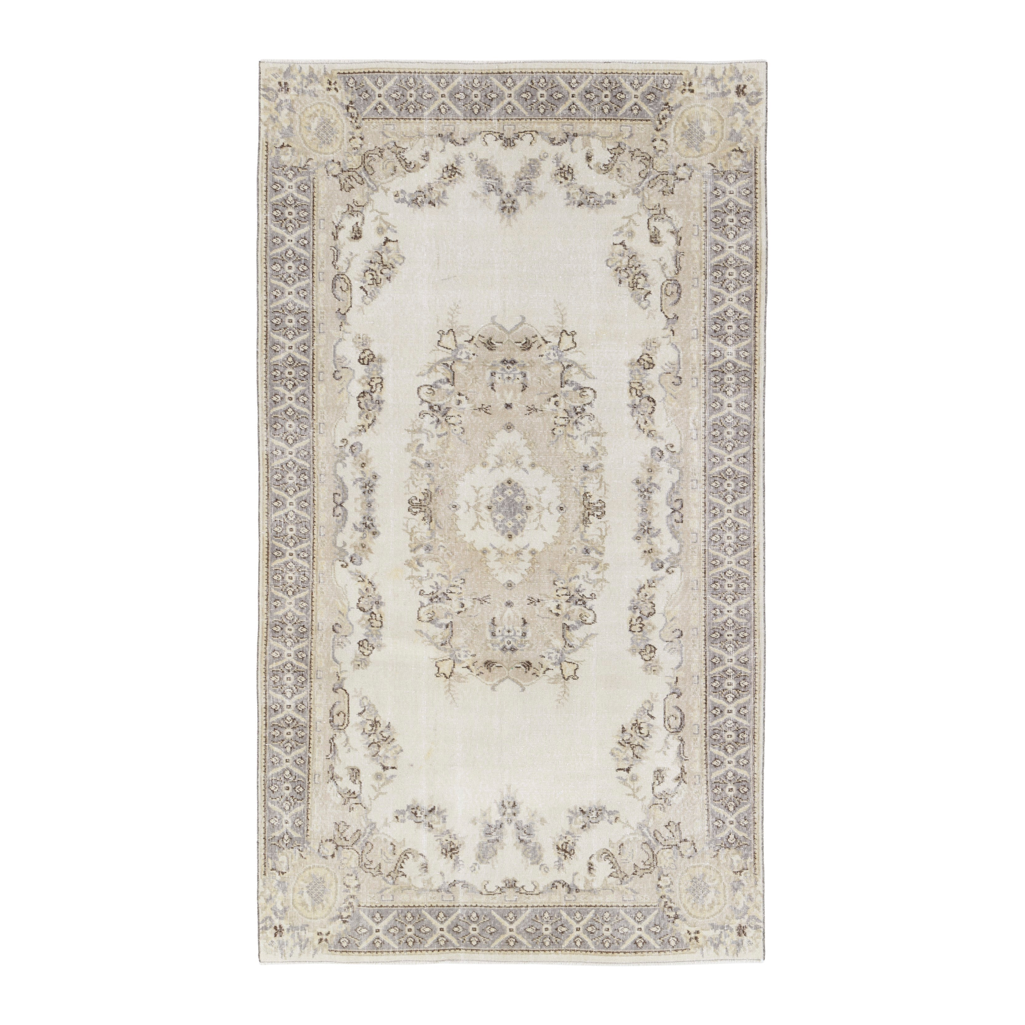 Turkish Isparta area rug in cream and greige, 4'11" x 8'8"