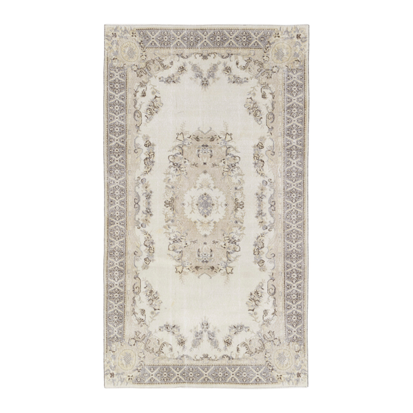 Turkish Isparta area rug in cream and greige, 4'11" x 8'8"