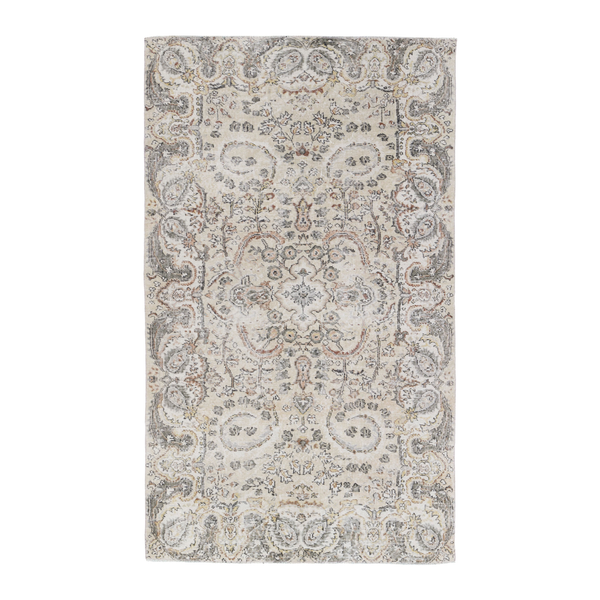 Turkish Isparta area rug in cream and light gray, 5'2" x 8'2"